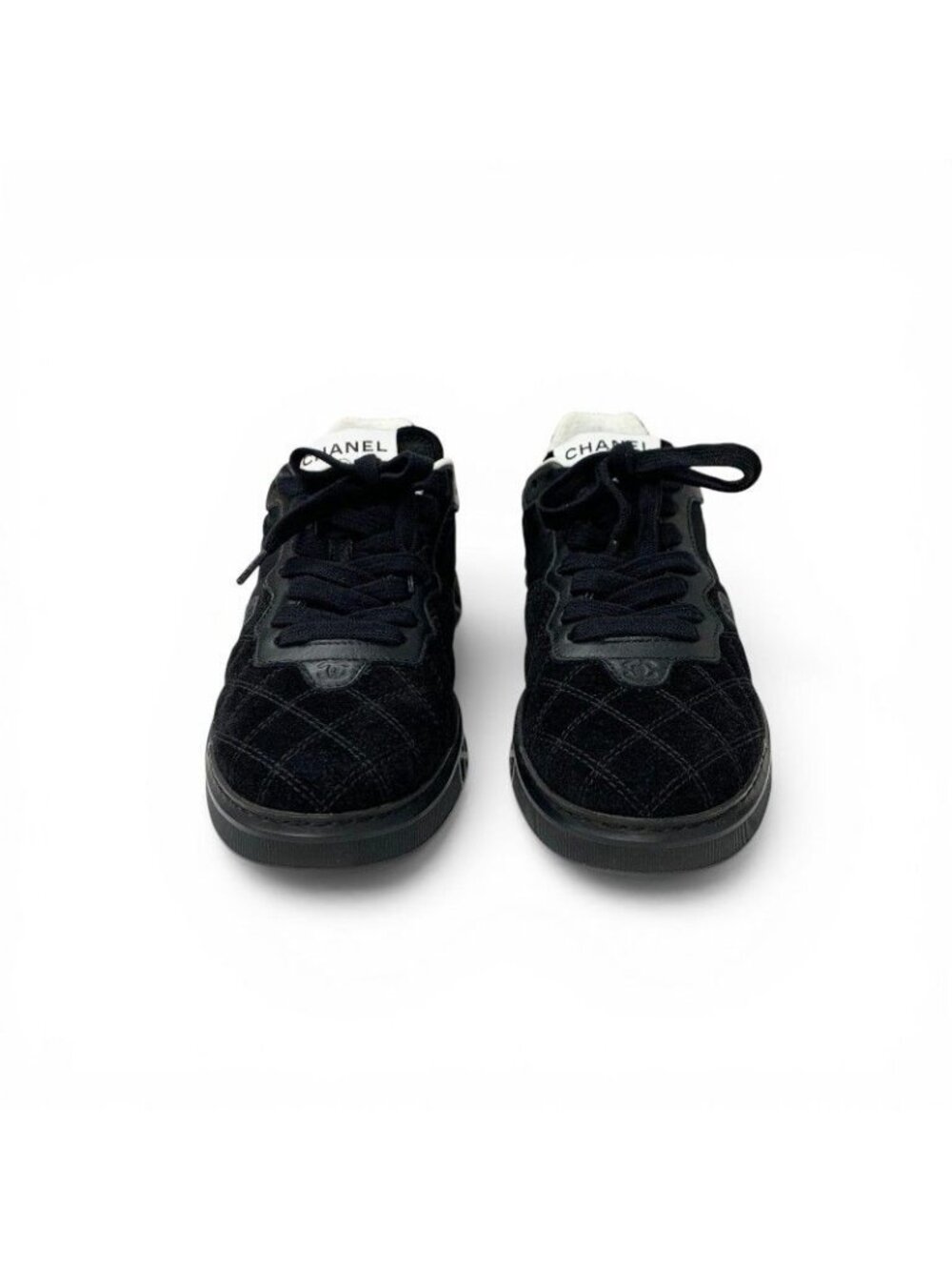 Chanel Sneakers Shoes Suede Nylon Black CC Logo - Picture 2 of 10